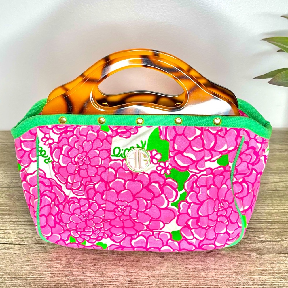 Lilly Pulitzer Clutch with Faux Tortoise Handle, Pink.
